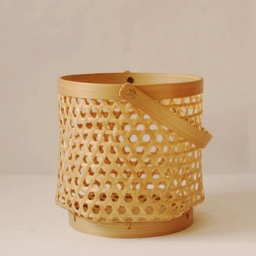 Handwoven Bamboo Storage Basket with Lid and Carry Handle