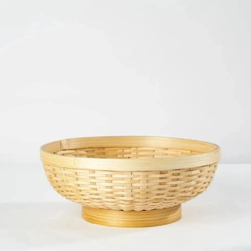 Handwoven Bamboo Fruit Basket with Raised Pedestal Base