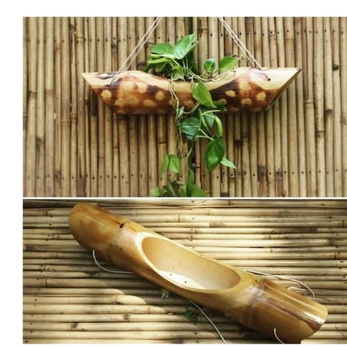Handcrafted Bamboo Hanging Planter with Natural Hollow Stem Design