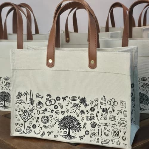 Printed Canvas Tote Bag with Leather-Look Handles and Structured Design
