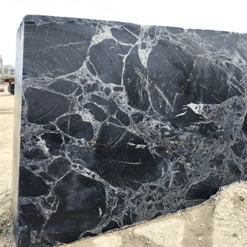 Polished Black Marble Slab with Dramatic White Spider Veining