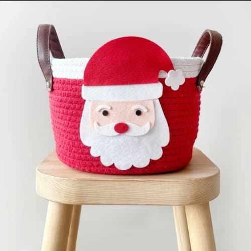Christmas Santa Storage Basket with Soft Woven Holiday Design