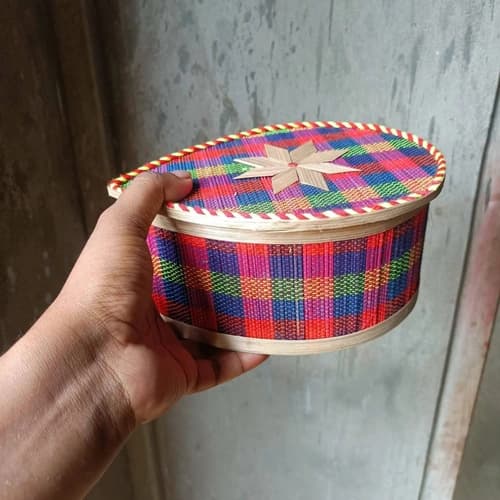Colorful Handwoven Bamboo Storage Basket Set with Decorative Lids