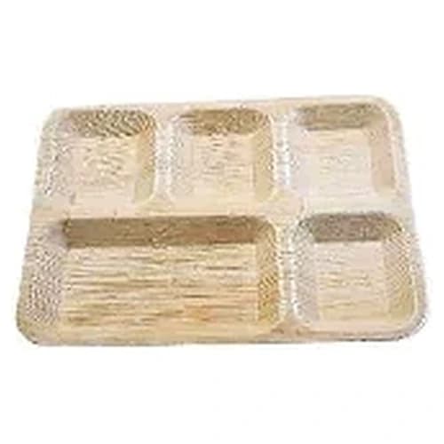 Rectangular 5-Compartment Areca Palm Leaf Meal Tray for Food Service