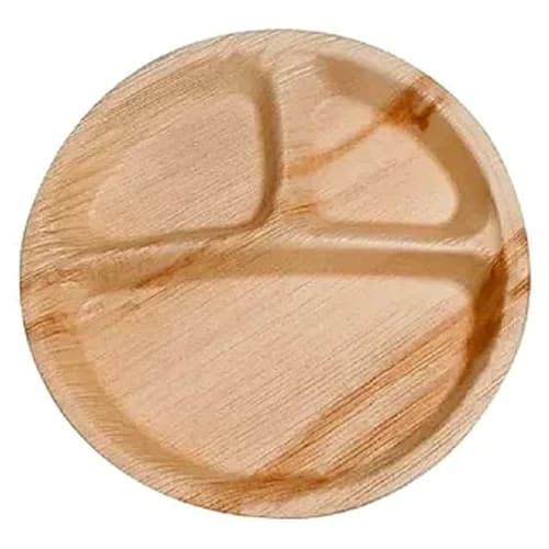 Round 3-Compartment Areca Palm Leaf Plate for Complete Meal Service