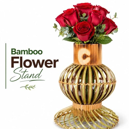 Handcrafted Bamboo Flower Stand with Sculptural Open-Lattice Design