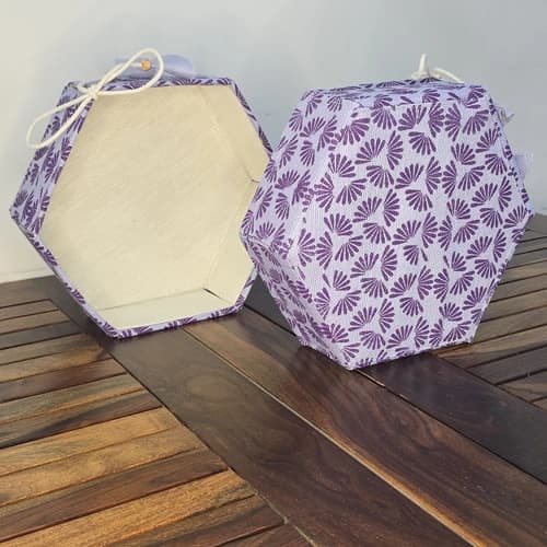 Hexagonal Fabric Storage Basket with Floral Print and Drawstring Closure