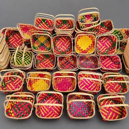 Colorful Handwoven Bamboo Gift Baskets with Integrated Carry Handles