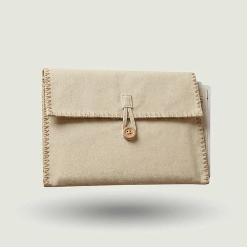 Hand-Stitched Fabric Document Pouch with Button Loop Closure
