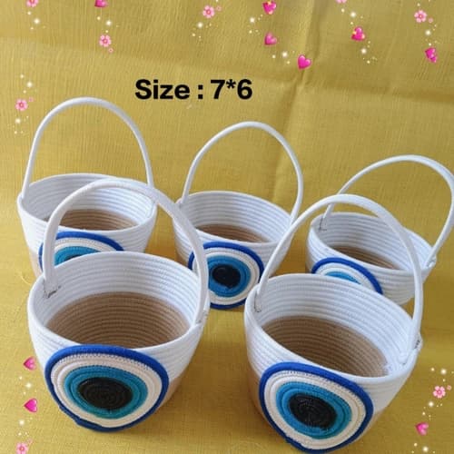 Mini Rainbow Rope Gift Basket with Handle for Small Items