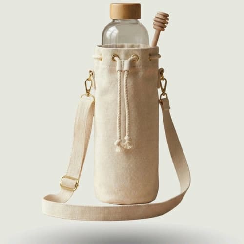 Cotton Canvas Bottle Carrier Bag with Adjustable Shoulder Strap