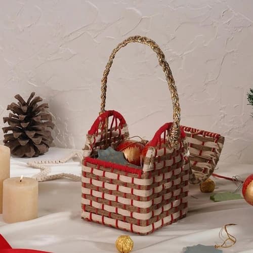Handwoven Decorative Storage Basket with Braided Carry Handle