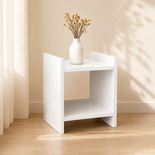 Modern Minimalist White Side Table with Open Shelf