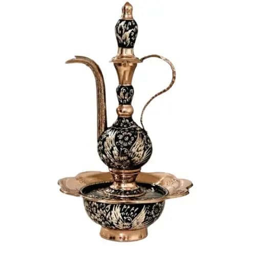 Handcrafted Engraved Copper Pitcher and Basin Set with Persian Motifs
