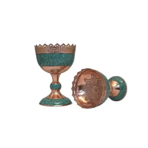 Turquoise Inlay Copper Tableware Set with Handcrafted Persian-Inspired Detailing