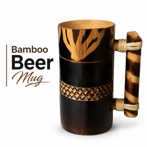 Handcrafted Bamboo Beer Mug with Burned Finish and Natural Handle