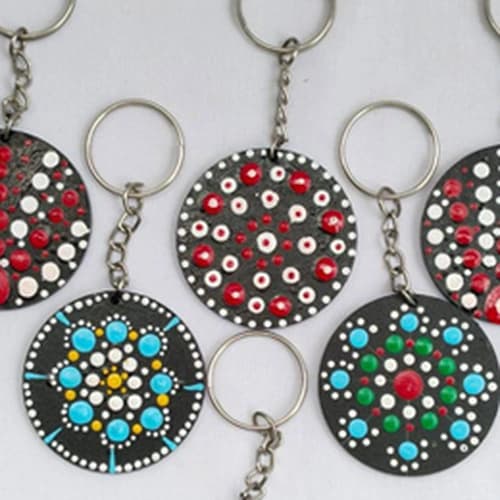 Hand-Painted Mandala Wooden Keychains for Wholesale Gift and Souvenir Retail