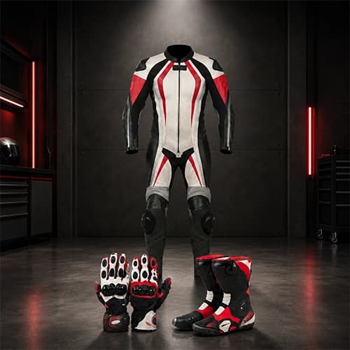 Leather Racing Suit with Gloves and Boots — Full Set