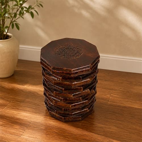 Handcrafted Dark Wood Octagonal Coaster Set with Holder