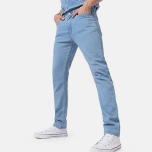 Men’s Light Blue Slim-Fit Stretch Denim Jeans for Casual Retail