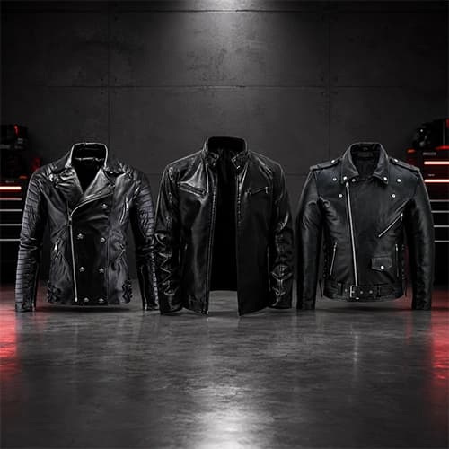 Black Leather Motorcycle Jackets with Zipper Hardware — Assorted Variants
