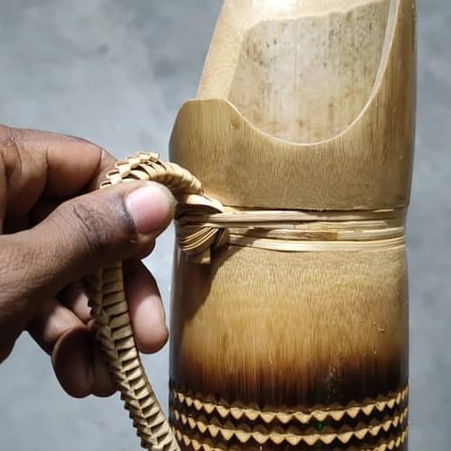 Handcrafted Bamboo Drinking Mug with Woven Natural Fiber Handle