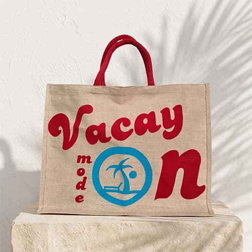 Printed Jute Beach Tote Bag — "Vacay Mode On" Design