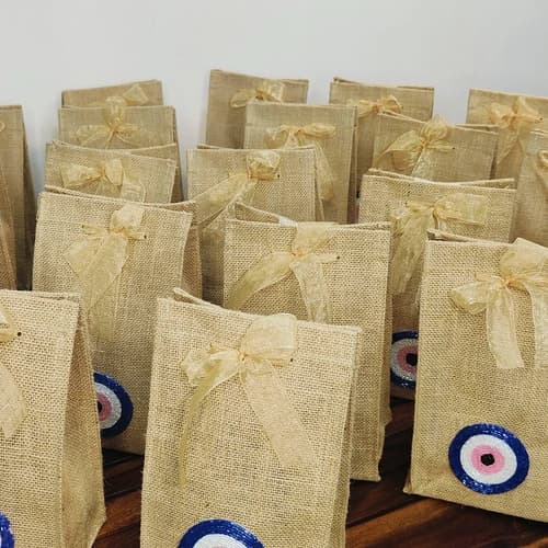 Evil Eye Jute Gift Bags with Decorative Handcrafted Detailing