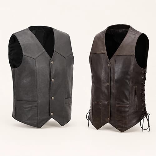 Genuine Cowhide Leather Men's Vest with Side Lace Panels