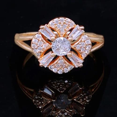 Gold-Plated Floral Cubic Zirconia Statement Ring Premium Wholesale Fashion Jewelry