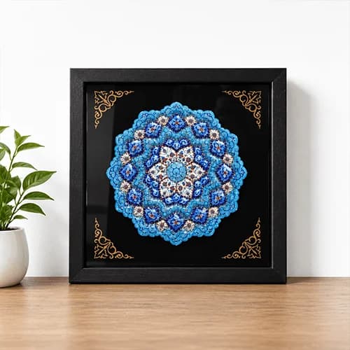 Handcrafted Persian Enamel and Turquoise Inlaid Framed Wall Art Collection