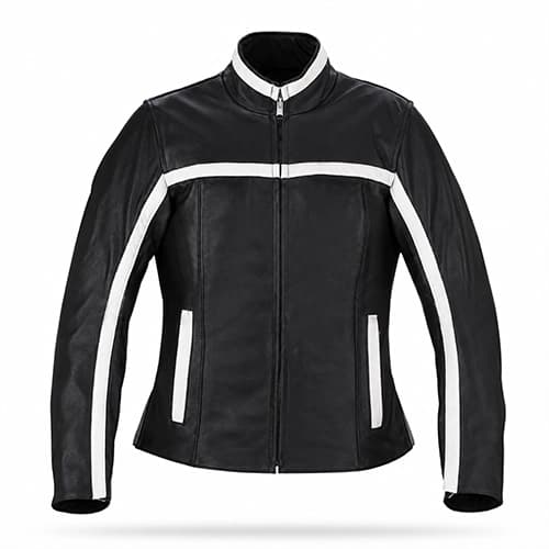 Black Cowhide Leather Ladies Motorcycle Jacket with Contrast Panels