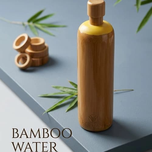 Bamboo Water Bottle with Natural Sleeve and Wooden Screw Cap