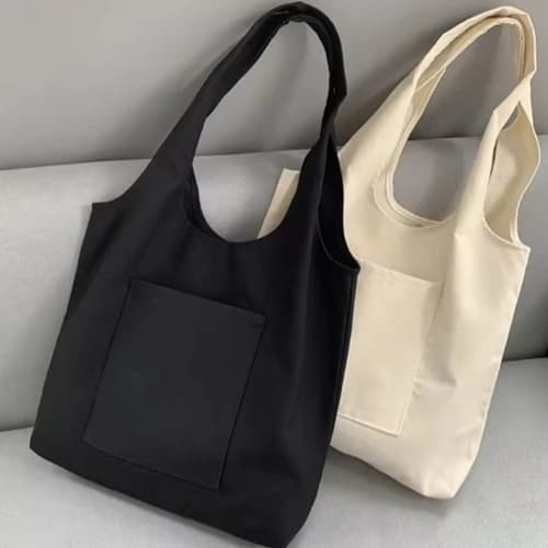 Reusable Canvas Tote Bag with Front Pocket and Shoulder Handles