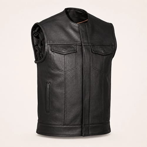 Premium Cowhide Leather Motorcycle Vest with Concealed Front Closure