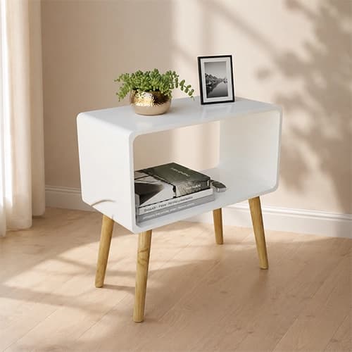 Modern Scandinavian Open-Cube Side Table with Wooden Legs