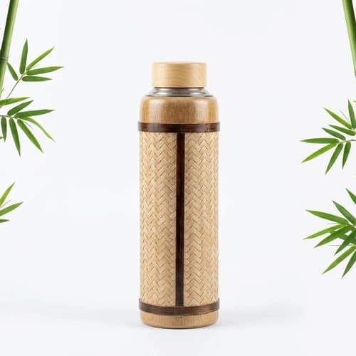 Bamboo-Wrapped Insulated Water Bottle with Woven Natural Sleeve