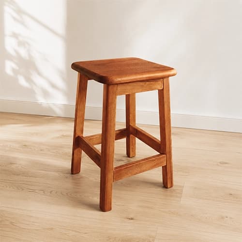 Solid Wood Square Bar Stool with Reinforced Frame