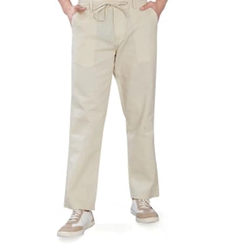 Men’s Beige Drawstring Casual Trousers with Relaxed Straight-Leg Fit