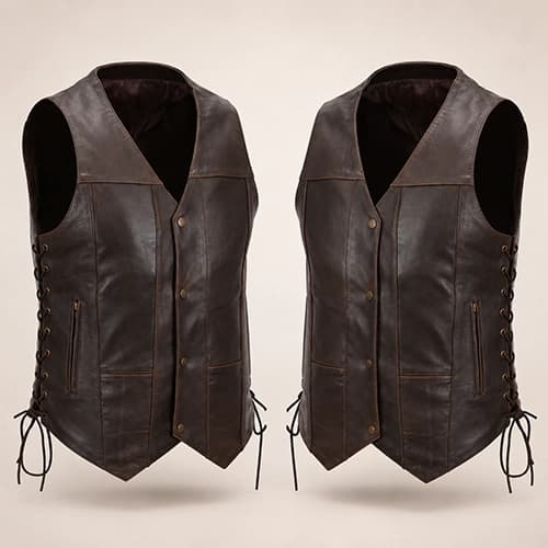 Men's Genuine Cowhide Leather Vest with Side Lace Adjustment — Vintage Brown