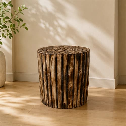 Solid Wood Log Stump Side Table / Stool — Rustic Natural-Branch Design