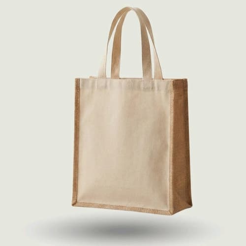 Cotton Canvas and Jute Shopping Tote with Reinforced Gusset Design