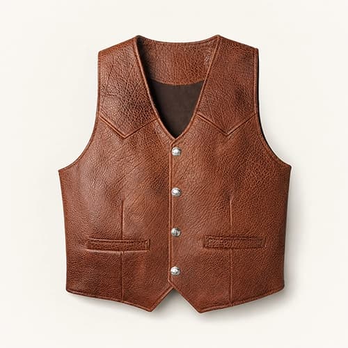 Brown Genuine Cowhide Leather Men's Vest with Button Front