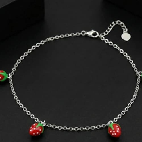 Enamel Strawberry Charm Anklet Premium Wholesale Fashion Jewelry for Retail