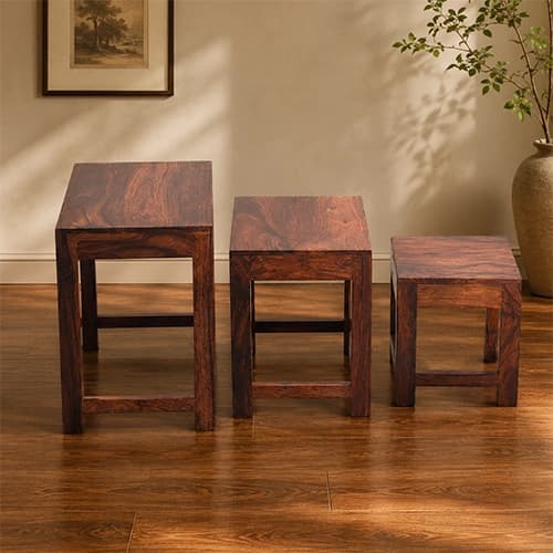 Solid Wood Nesting Side Table Set with Natural Grain Finish