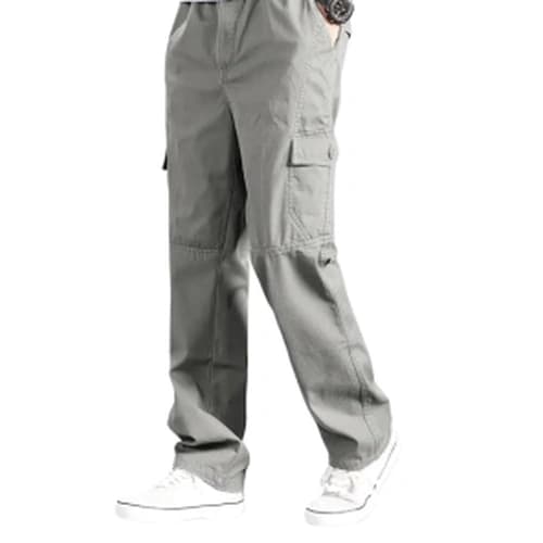 Men’s Grey Cargo Trousers with Utility Pockets and Relaxed Straight Fit