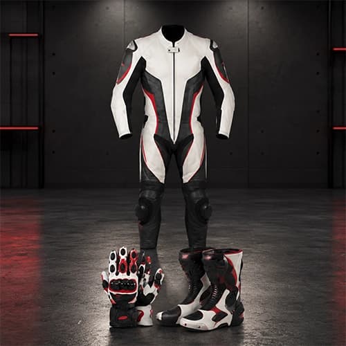 White Black Leather-Look Motorcycle Racing Suit Set — Full Set