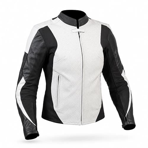 Perforated Cowhide Leather Ladies Motorcycle Jacket with Contrast Panels