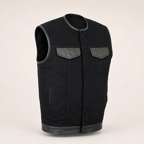 Cowhide Leather Motorcycle Vest with Concealed Snap Front