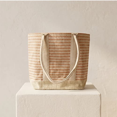 Jute-Cotton Striped Tote Bag with Rope Handles & Contrast Base